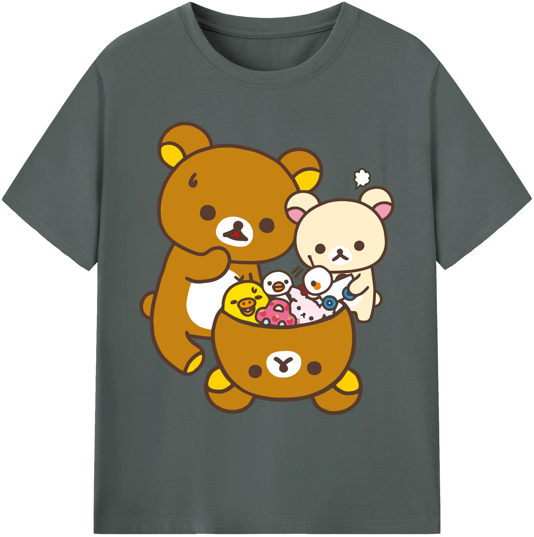 （画像用） リラックマ リラックマ キイロイトリ Rilakkuma Korilakkuma Kiiroitori 綿100％ メンズ半袖Tシャツ｜肌触りやわらか＆通気性